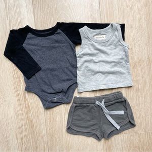 Mini Mioche 3pc Bundle Baby tank, bodysuit, shorts; 3-6m